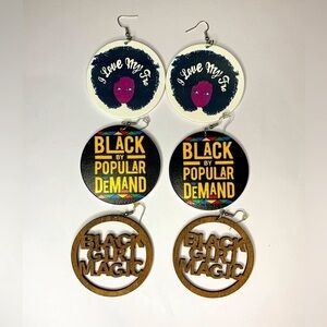 K) Set of 3 Black Girl Earring